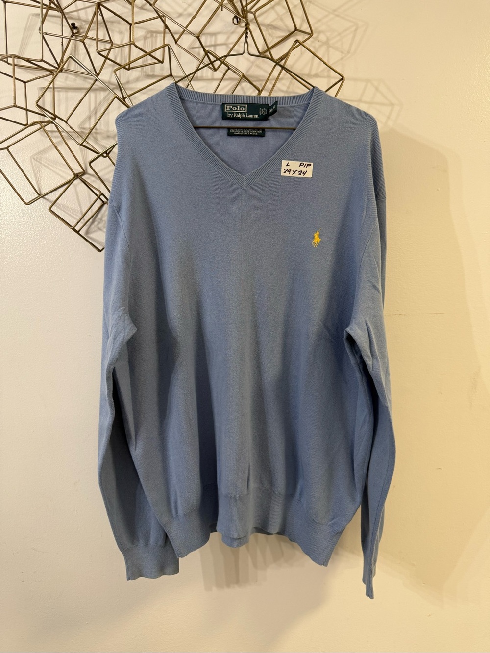 Ralph Lauren Light Blue V-Neck Sweater with Yellow Pony